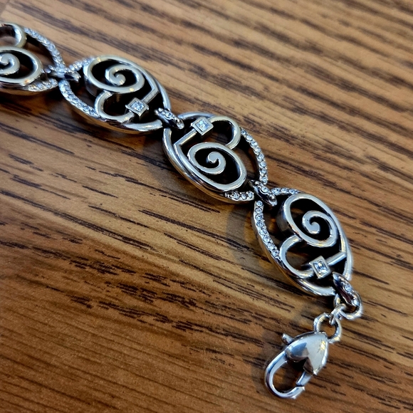 BRIGHTON Vintage Swirl Heart And Crystal Link Bracelet SWEET AND SPARKLY! - Picture 5 of 11